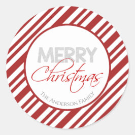 キャンディーケーンクリスマスストライプ |カスタム ラウンドシール