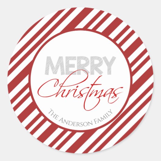 キャンディーケーンクリスマスストライプ |カスタム ラウンドシール (正面)