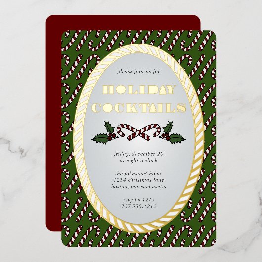 キャンディーケーンクリスマスドリーム |フォイル招待状 箔招待状 (正面/裏面)