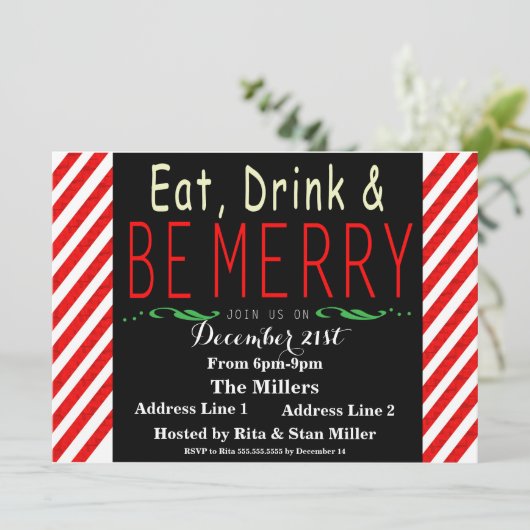 キャンディーケーンクリスマスパーティの招待状テンプレート 招待状 (スタンド正面)