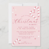 キャンディーケーンクリスマスパーティの招待状ピンク 招待状 (正面)