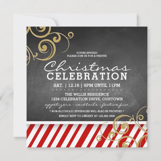 キャンディーケーンクリスマスパーティの招待状 招待状 (正面)