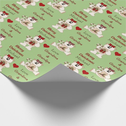 キャンディーケーンクリスマスベア孫 ラッピングペーパー (角)