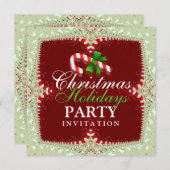 キャンディーケーンクリスマスホリデーズパーティの招待状 招待状 (正面/裏面)