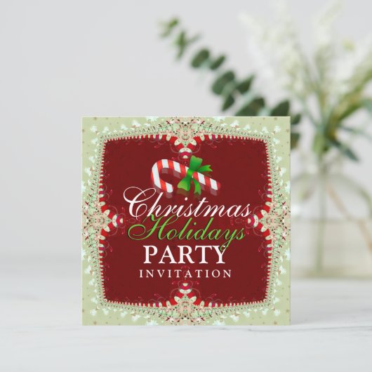 キャンディーケーンクリスマスホリデーズパーティの招待状 招待状 (スタンド正面)