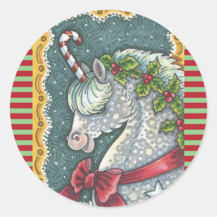 キャンディーケーンクリスマスユニコーン、馬ポニーステッカー ラウンドシール