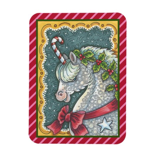 キャンディーケーンクリスマスユニコーン、馬ポニー磁石 マグネット (縦)