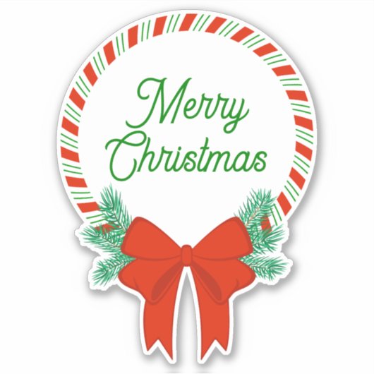 キャンディーケーンクリスマスリース パーソナライズされた シール (正面)