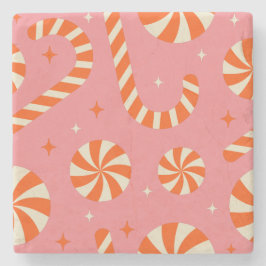 キャンディーケーンクリスマスレトロパターン ストーンコースター