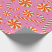 キャンディーケーンクリスマスレトロパターン ラッピングペーパー (角)