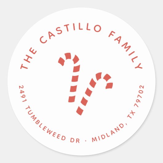 キャンディーケーンクリスマス差出人住所シール ラウンドシール (正面)