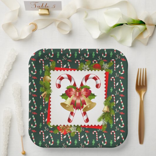 キャンディーケーンクリスマス ペーパープレート (ウェディング)