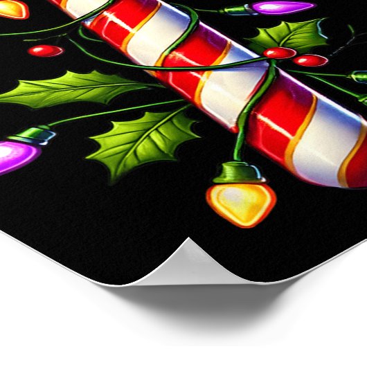 キャンディーケーンクルーのクリスマスライトファミリークリスマスサンタ ポスター (角)