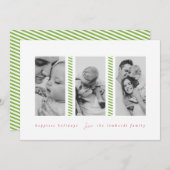 キャンディーケーングリーン3枚フォトホリデーカード 案内状 (正面/裏面)
