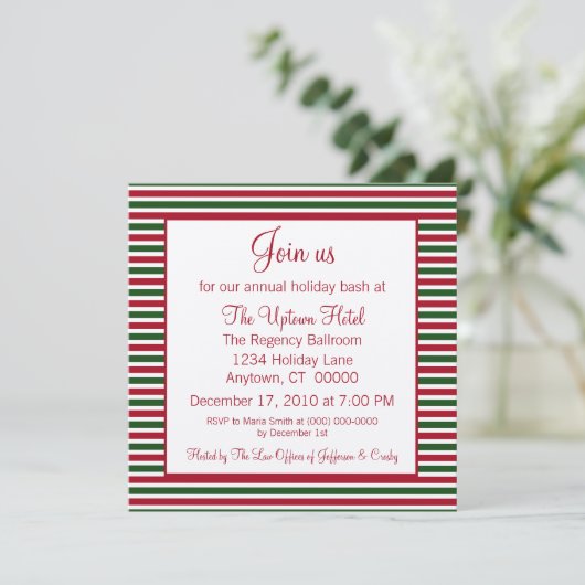 キャンディーケーンストライプのホリデーパーティー招待状 招待状 (スタンド正面)