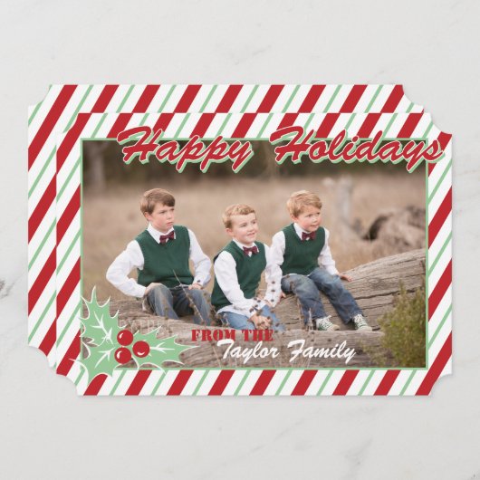 キャンディーケーンストライプホリデーフォトカード シーズンカード (正面/裏面)