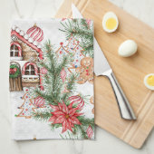 キャンディーケーンハウス，ポインセチア，ジンジャーブレッドマン キッチンタオル (四つ折り)