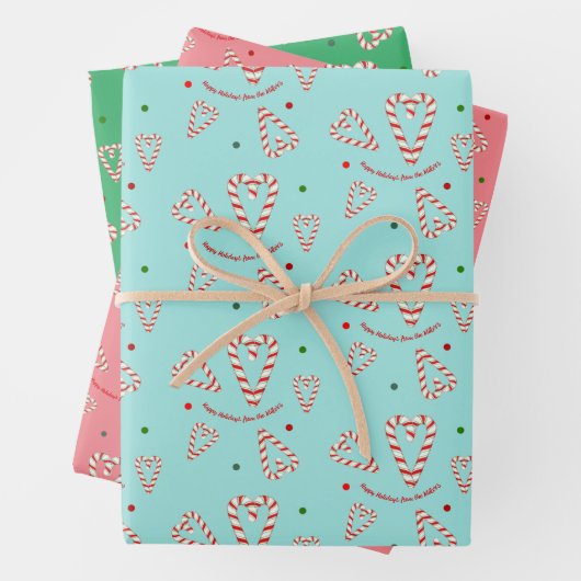 キャンディーケーンハートパーソナライズされたホリデイ ラッピングペーパーシート (インサイチュ)