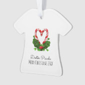 キャンディーケーンハートメリークリスマスドクターネーム年 オーナメント (正面)