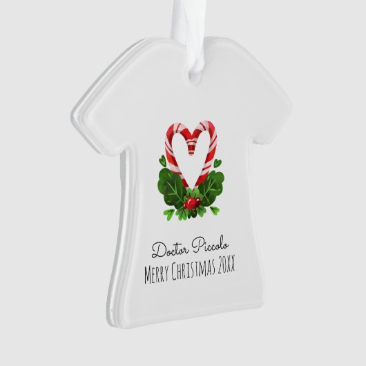 キャンディーケーンハートメリークリスマスドクターネーム年 オーナメント (正面)