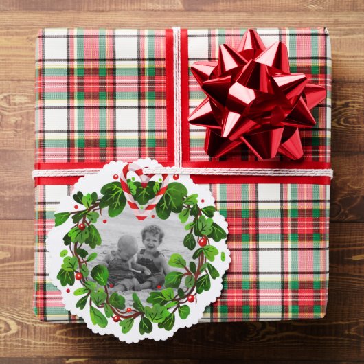 キャンディーケーンハートリース写真メリークリスマスイヤー オーナメントカード (インサイチュ (ギフト))