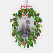 キャンディーケーンハートリース写真メリークリスマスイヤー オーナメントカード (左)