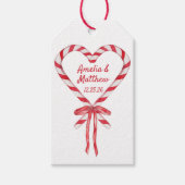 キャンディーケーンハート&ボウ | カスタムクリスマス結婚の ギフトタグ (正面)