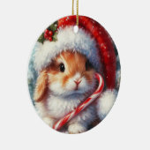 キャンディーケーンバニーラビットクリスマス セラミックオーナメント (右)