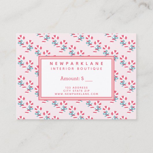 キャンディーケーンパターンピンクのクリスマスギフト証明書 名刺 (裏面)