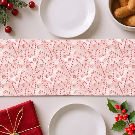 キャンディーケーンピンクのクリスマス  ショートテーブルランナー