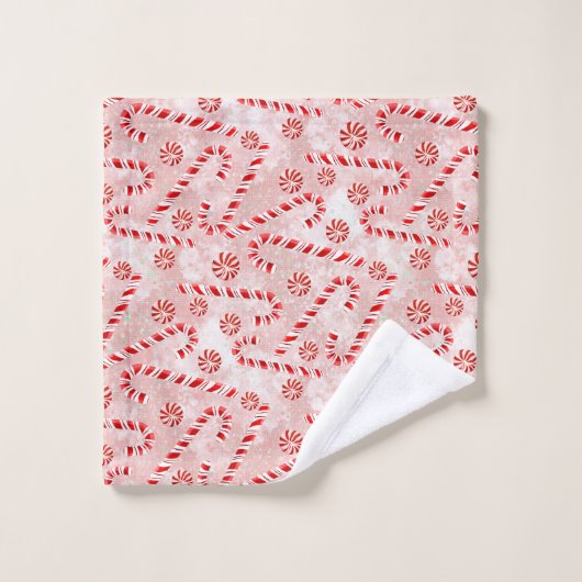 キャンディーケーンピンクのクリスマス バスタオルセット (ウォッシュタオル)