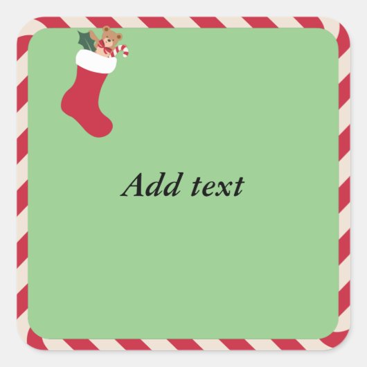 キャンディーケーンフレームとクリスマスストッキングテンプレート スクエアシール (正面)