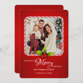 キャンディーケーンフレームフォトホリデーカード 招待状 (正面/裏面)
