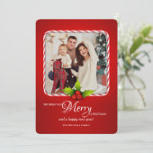 キャンディーケーンフレームフォトホリデーカード 招待状 (スタンド正面)