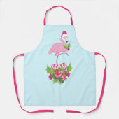 キャンディーケーンブーケとサンタハットのピンクのフラミンゴ エプロン (正面)