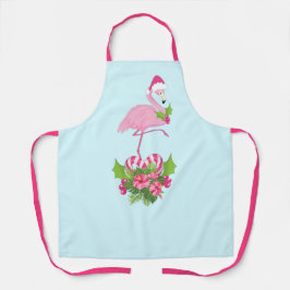 キャンディーケーンブーケとサンタハットのピンクのフラミンゴ エプロン