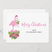 キャンディーケーンブーケとサンタハットのピンクのフラミンゴ シーズンカード (正面/裏面)