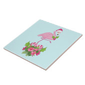 キャンディーケーンブーケとサンタハットのピンクのフラミンゴ タイル (側面)