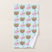 キャンディーケーンブーケとサンタハットのピンクのフラミンゴ バスタオルセット (ハンドタオル)