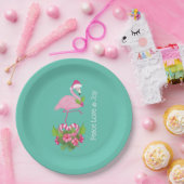 キャンディーケーンブーケとサンタハットのピンクのフラミンゴ ペーパープレート (パーティー)