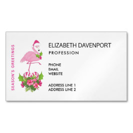 キャンディーケーンブーケとサンタハットのピンクのフラミンゴ マグネット名刺