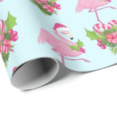 キャンディーケーンブーケとサンタハットのピンクのフラミンゴ ラッピングペーパー (ロールコーナー)