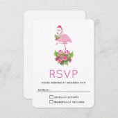 キャンディーケーンブーケとサンタハットのピンクのフラミンゴ 出欠カード (正面/裏面)