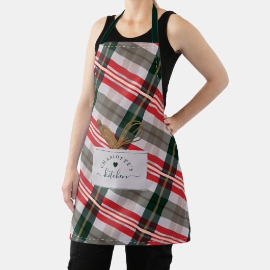 キャンディーケーンプレイドフェイクポケット&木製スプーンウィスク エプロン (インサイチュ)