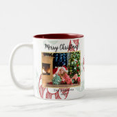 キャンディーケーンペパーミント写真クリスマスレッドグリーン ツートーンマグカップ (左)
