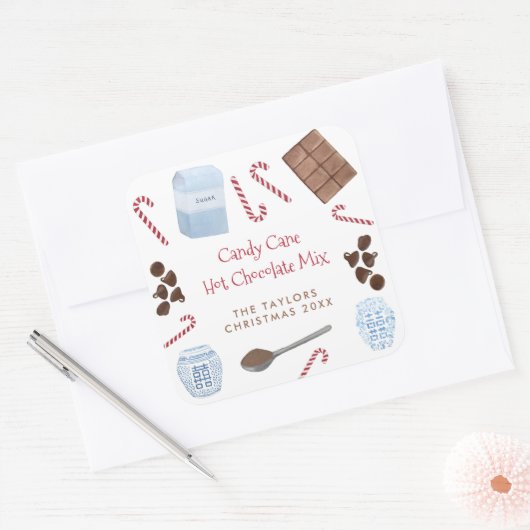キャンディーケーンホットチョコレートミックス休日の贈り物 スクエアシール (封筒)