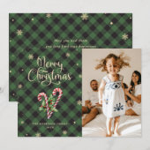 キャンディーケーンホリーフォトメリークリスマスカード シーズンカード (正面/裏面)
