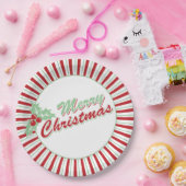 キャンディーケーンホリー | レトロクリスマス紙プレート ペーパープレート (パーティー)