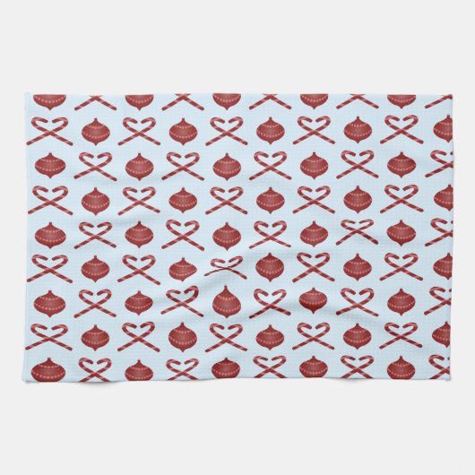 キャンディーケーンボウとオーナメント キッチンタオル (横)