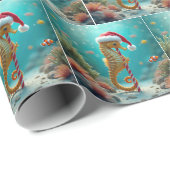 キャンディーケーンポール付きクリスマスシーホース ラッピングペーパー (ロールコーナー)